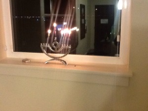 This is at the Hyatt House DIA.  The window as pretty high up and perfect for my menorah. 